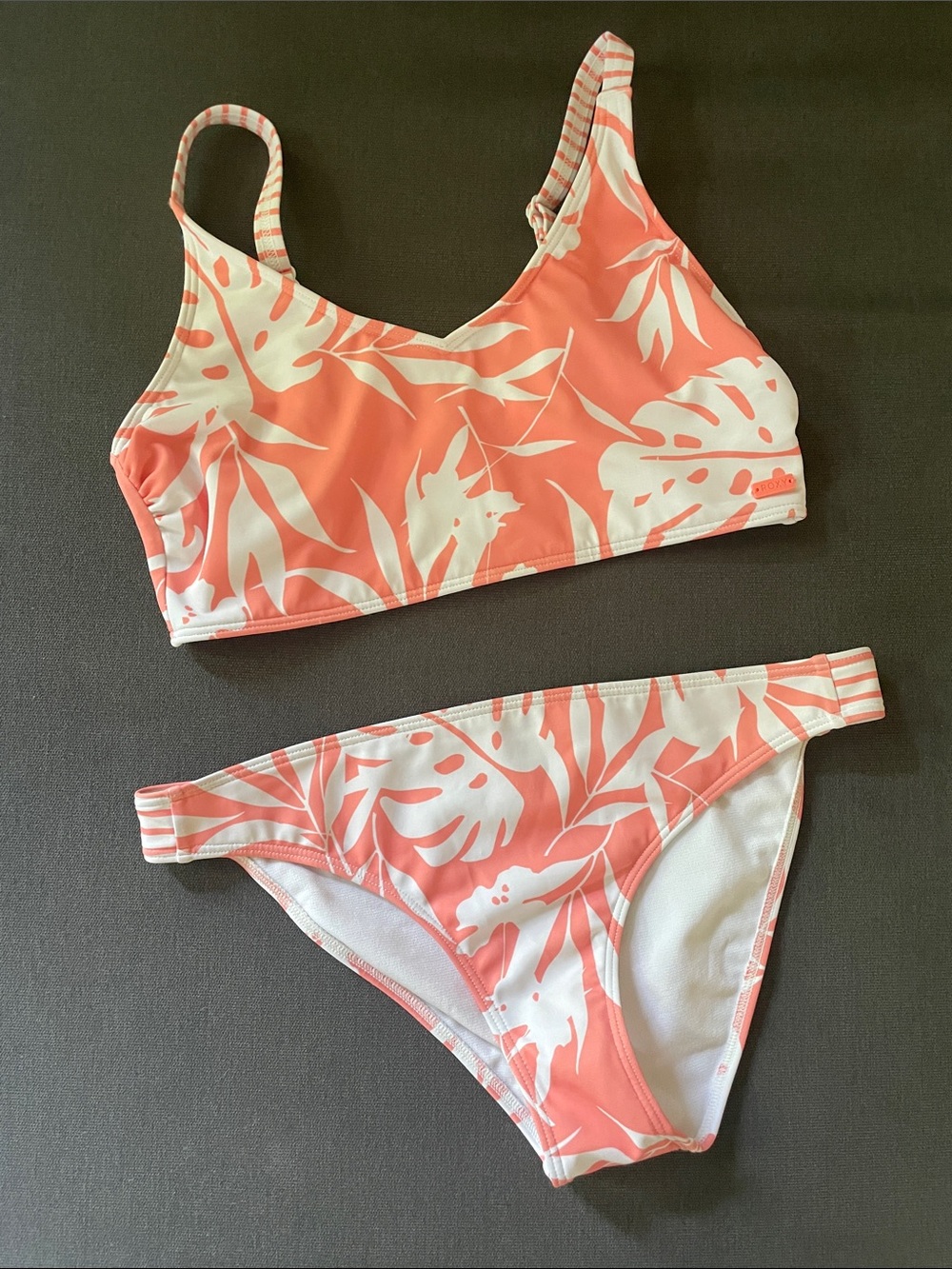 Roxy Girl Coral and White Tropical Bikini